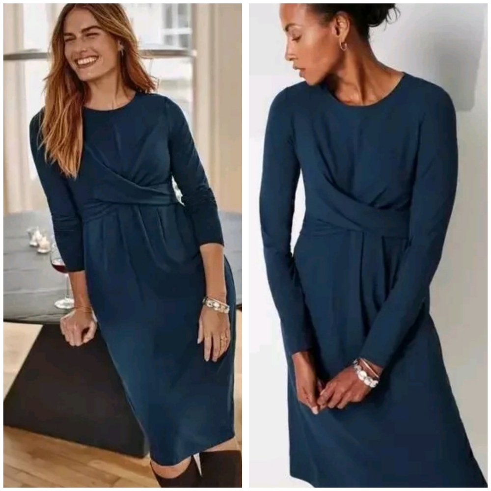 J Jill Wearever Draped Front Midi Dress 3X Dark Blue NEW
